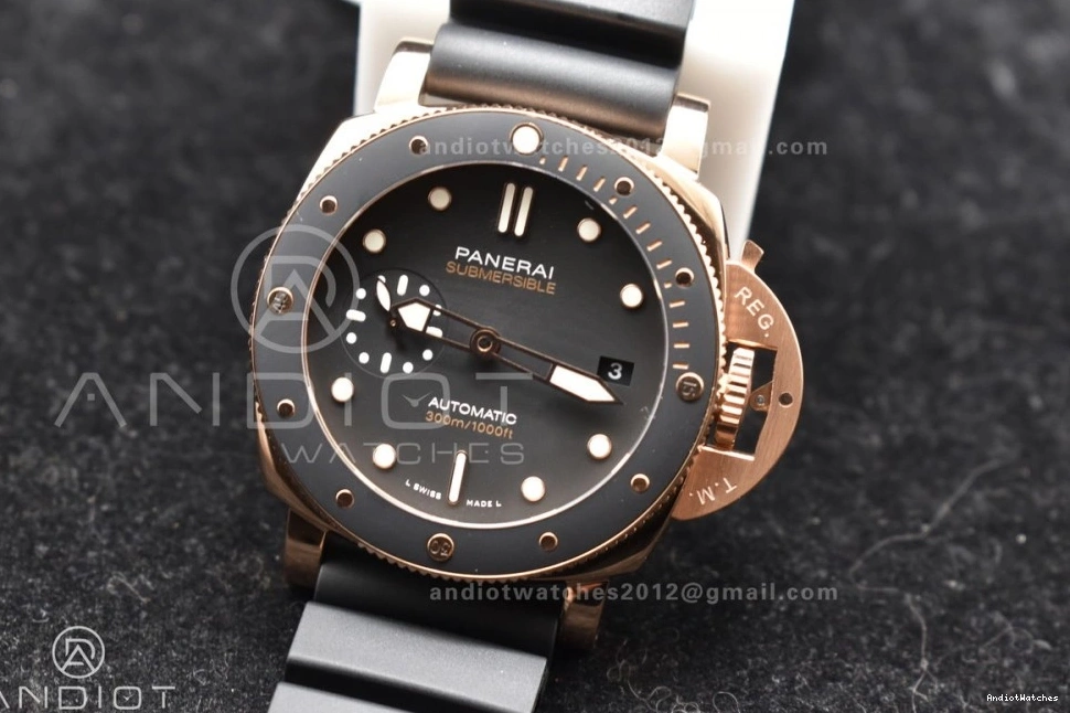 on Best Dial Black P 992 PAM2164 Strap 42mm Submersible Edition Black Rubber VSF WrinkleFree 0211